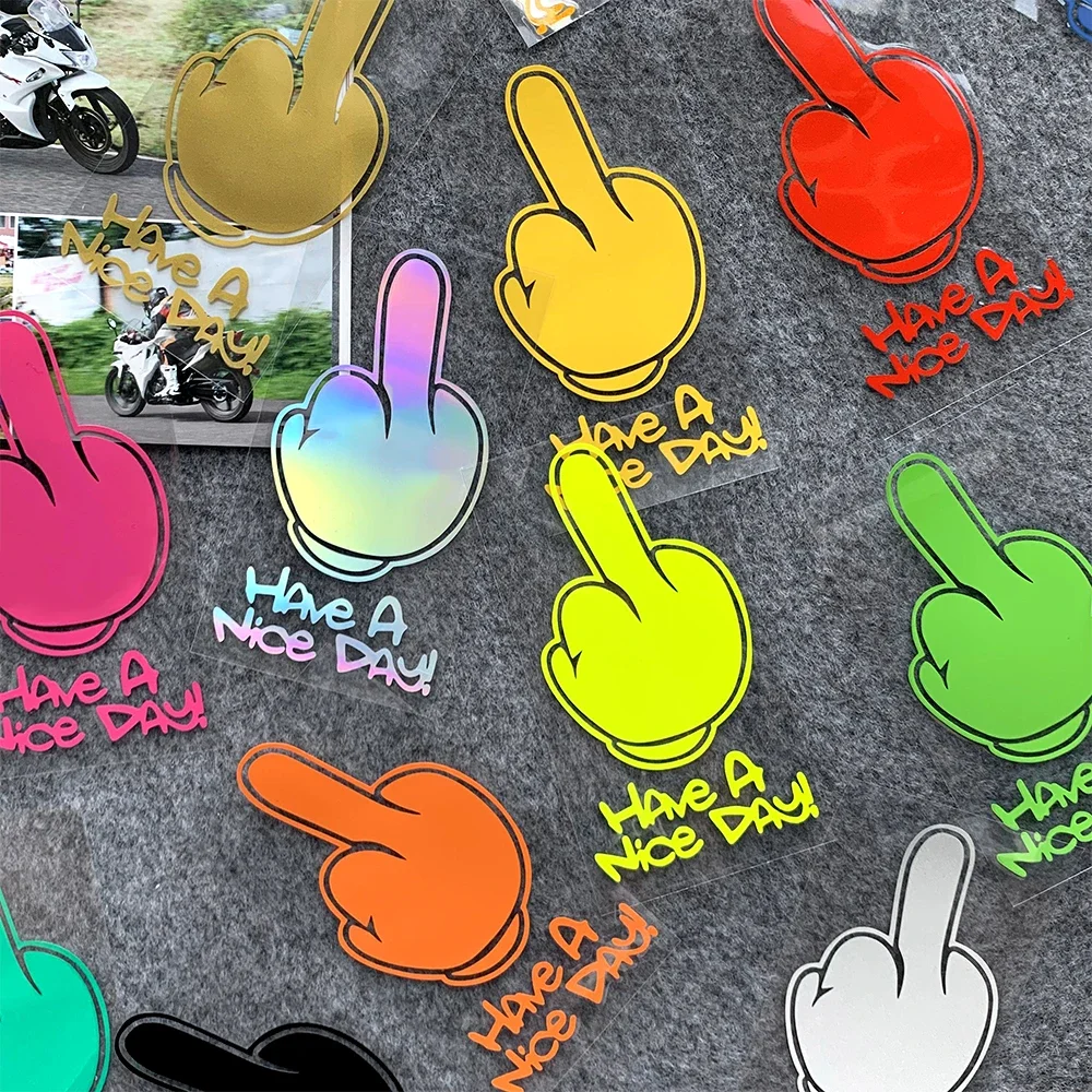 Middle Finger Refletor Moto Stickers Motorcycle Accessories Decals for Honda PCX125 Yamaha R1 Kawasaki z900 \'HAVe A Nice DAY ! \'