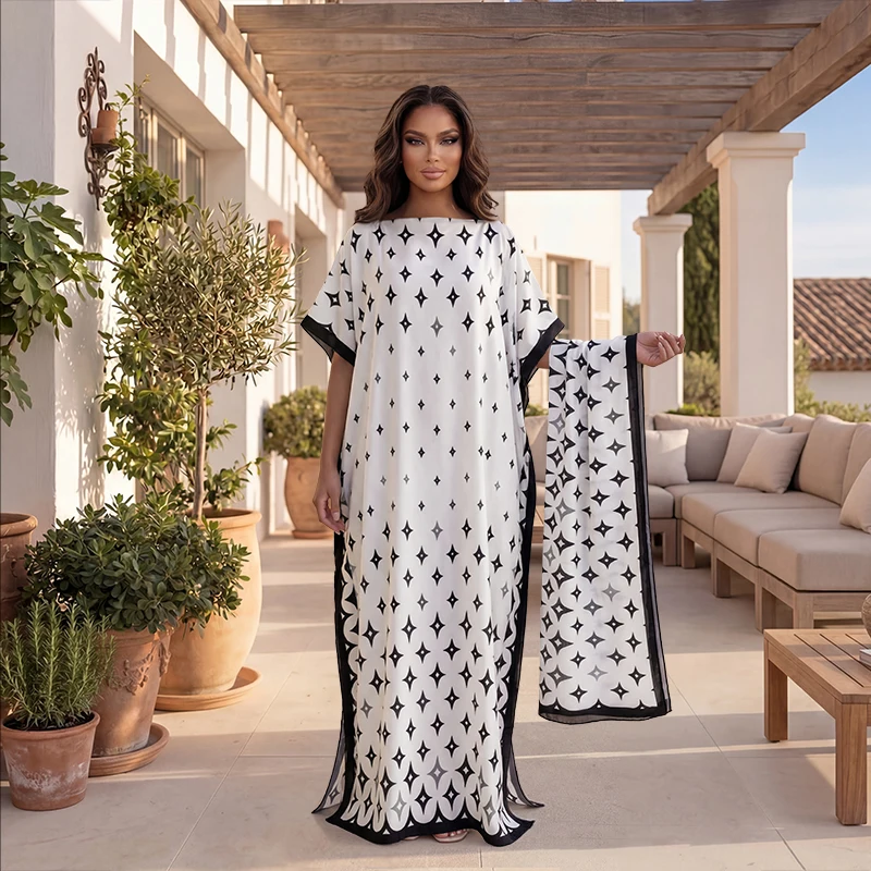Muslim Dress Lady Party European Clothes American Clothing Abaya Dubai Maxi African Design Loose Print Robe Gowns