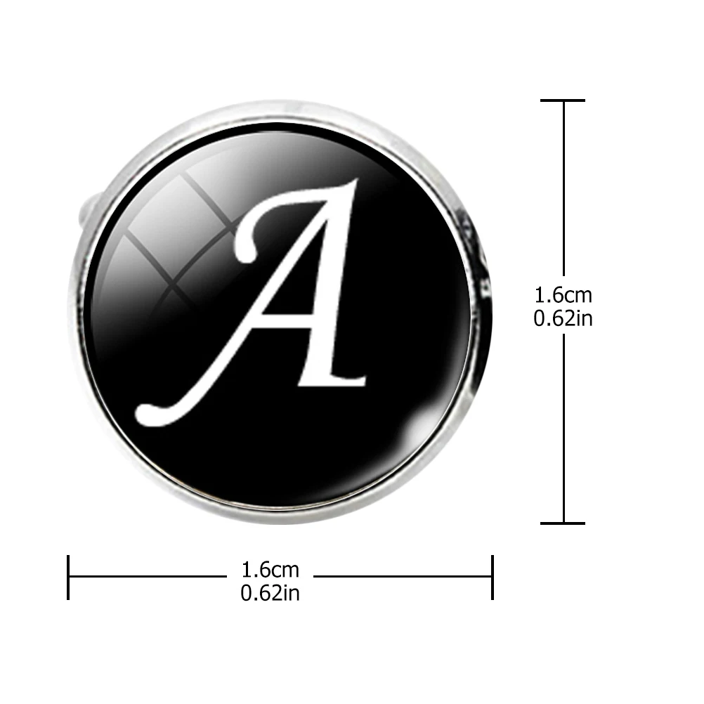 Botón de manga con eslabones de gemelos de cristal, botón redondo de manga con letras en inglés, botones de mangas de cuello decorativos que combinan con todo para hombre (una letra Pa