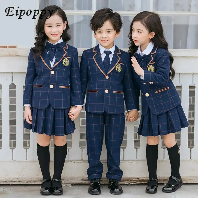 British School Uniform Kindergarten Uniform Wear Kids Primary School Wear Students Children Chorus Costume 4pcs Set Customes