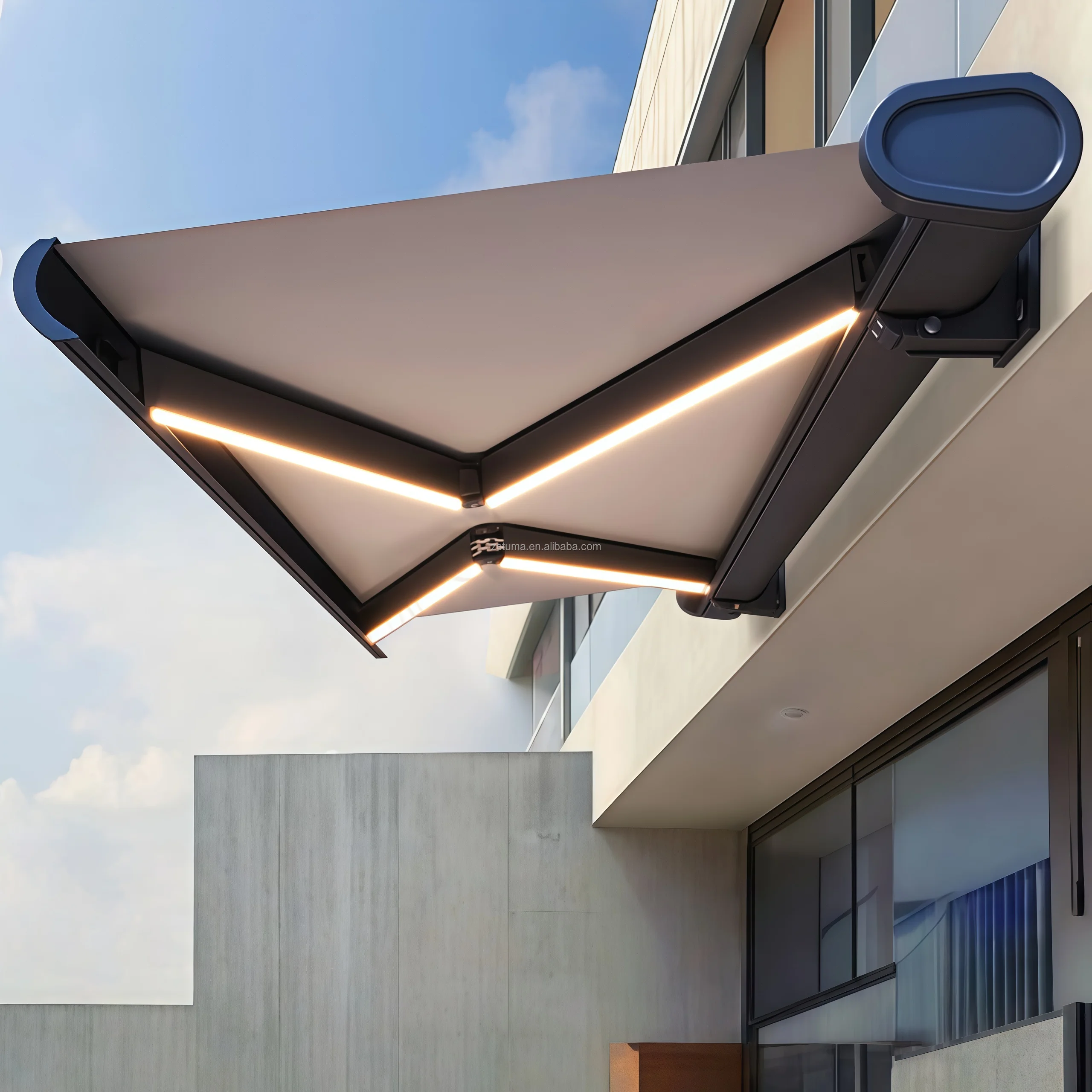 Outdoor Aluminum Remote Control Acrylic Fabric Awnings Motorized Window Shades Full Cassette Retractable Awnings  Steel Awning