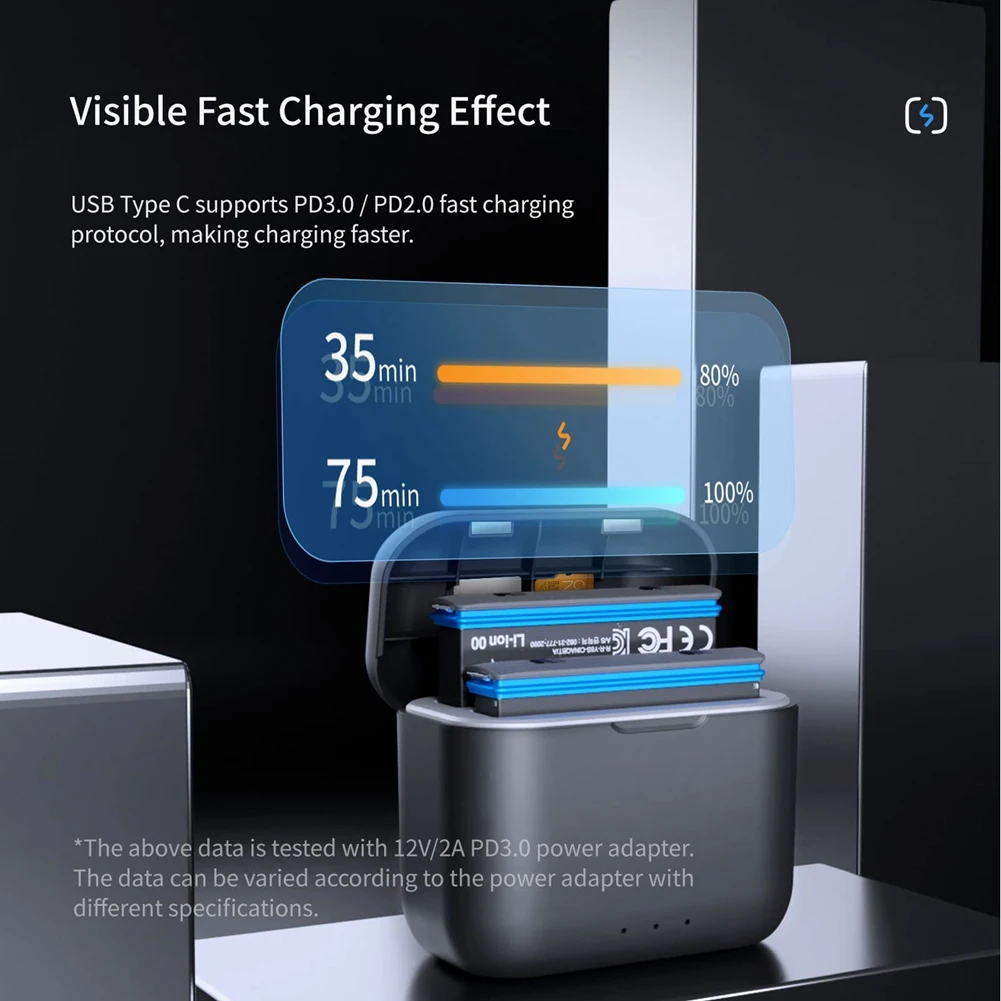 Fast Battery Charger Hub for Insta360 X3, Portable 2 Channel Battery Charge Storage Station with Misro-SD Card Slots