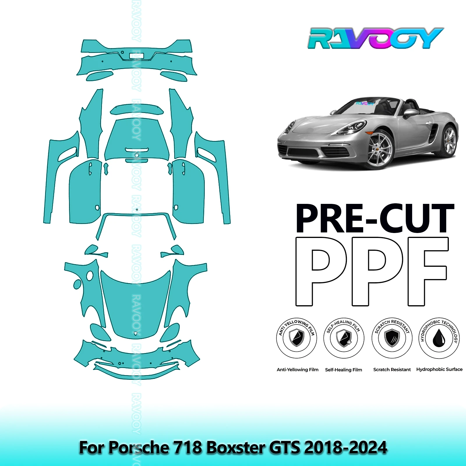 

For Porsche 718 Boxster GTS 2018-2024 Full Vehicle Clear Bra 8.5Mil Precut PPF Paint Protection Film