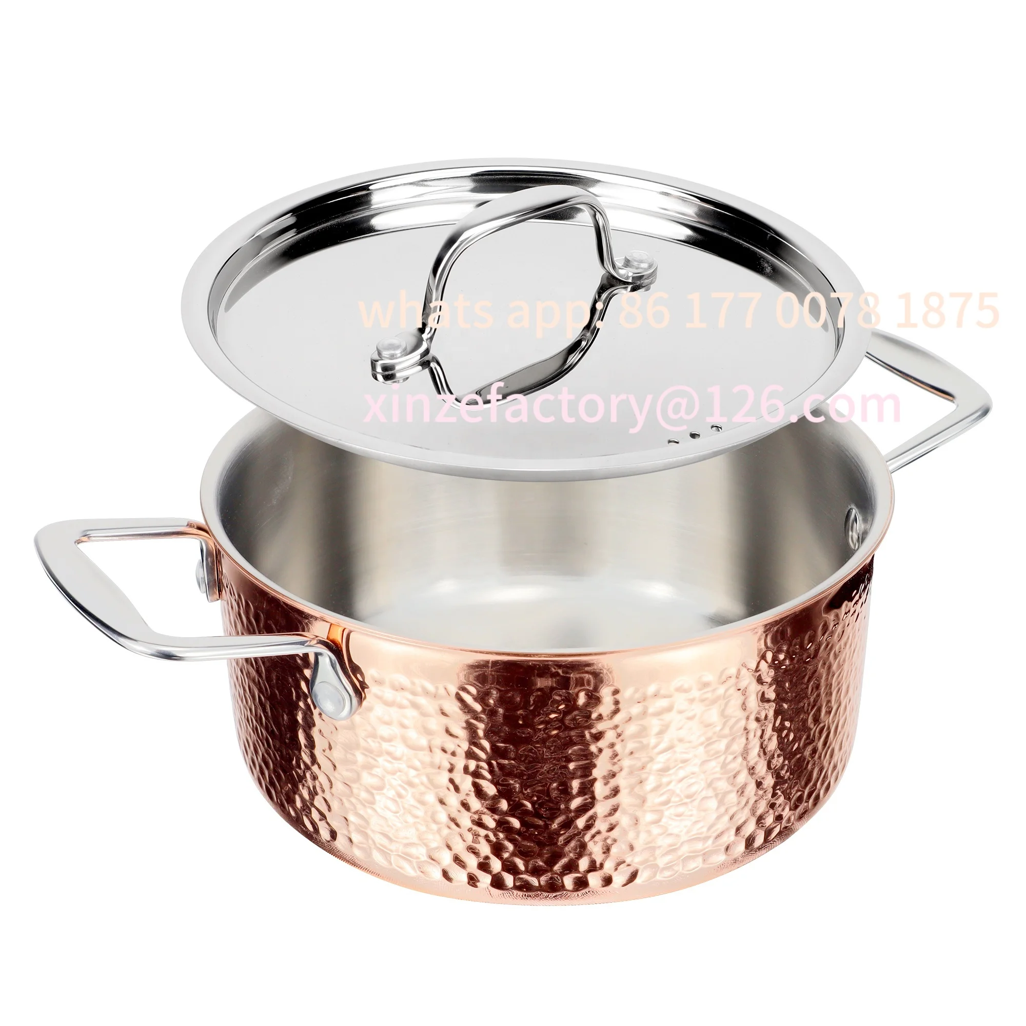 Olla de utensilios de cocina de forma recta personalizable, 12 Uds., juego de utensilios de cocina de cobre de acero inoxidable de 3 capas con diseño de martillo