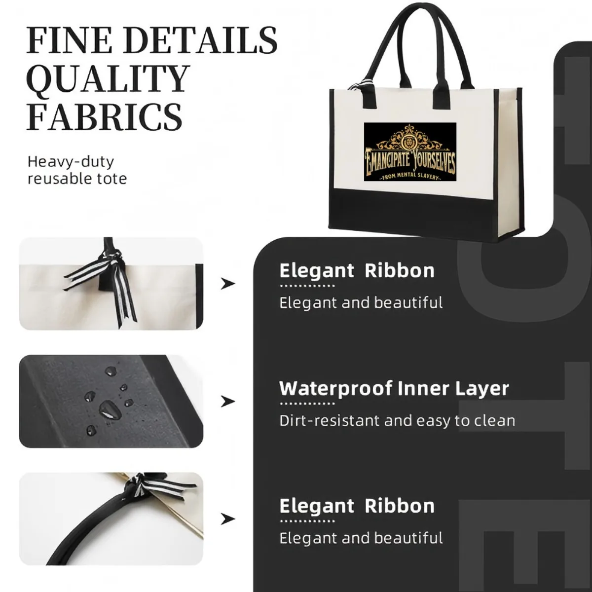 Emanciparse De La Esclavitud Mental 2026 وصل حديثًا حقيبة حمل عصرية واسعة وقابلة لإعادة الاستخدام بنمط طباعة 2 نغمة ثقيلة