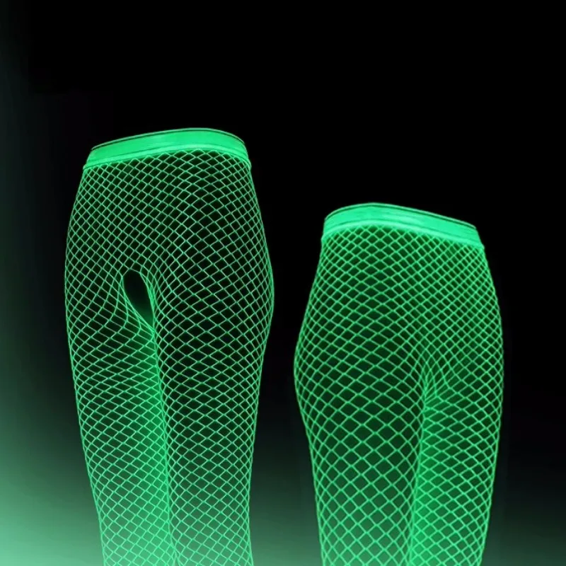 Luminous Glowing Long Fishnet Socks Large Size Glow In The Dark Luminous Pantyhose Pole Dance High Elastic Mesh Tights For Women