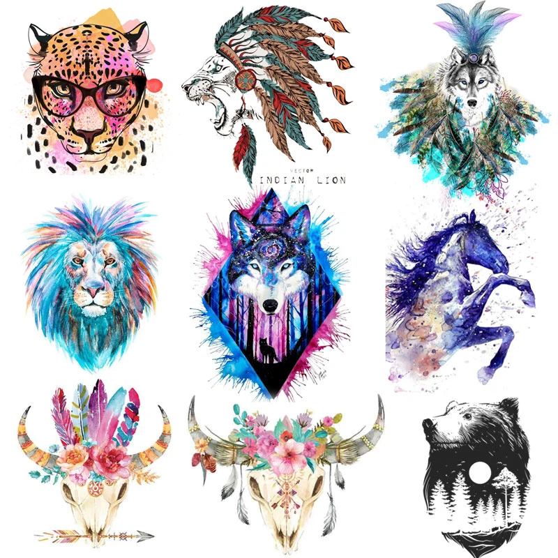 Термонаклейка с животными для одежды, термонаклейка для одежды, волк, тигр, индийский Лев
