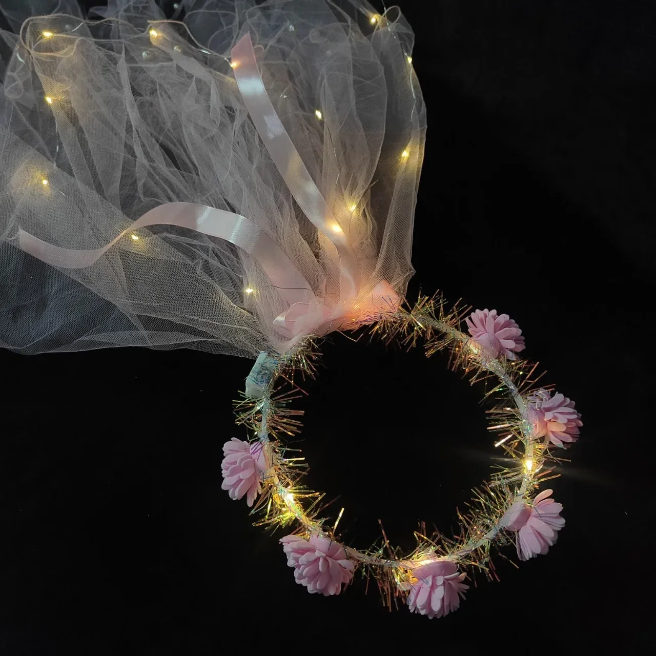 1 Uds. De velo iluminado con flores para niñas, diadema, corona, despedida de soltera, primera comunión, boda, decoración para fiesta de cumpleaños