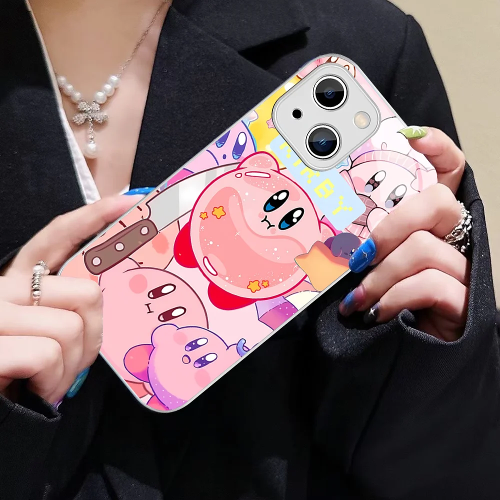 Cute Cartoon K-Kirby Mousepad Tempered Glass For iphone 14 13 12 11 Pro Mini XS MAX 14Plus X XS XR Cover