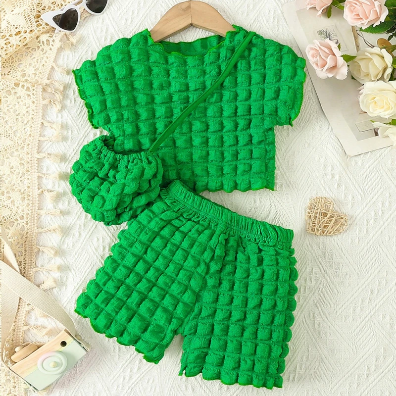 

Plaid Kids Clothes T-shirt Top+Shorts 2PCS Solid Color Summer Children Baby Cloths T-shirt Shorts Toddler Suits for Boys Girls