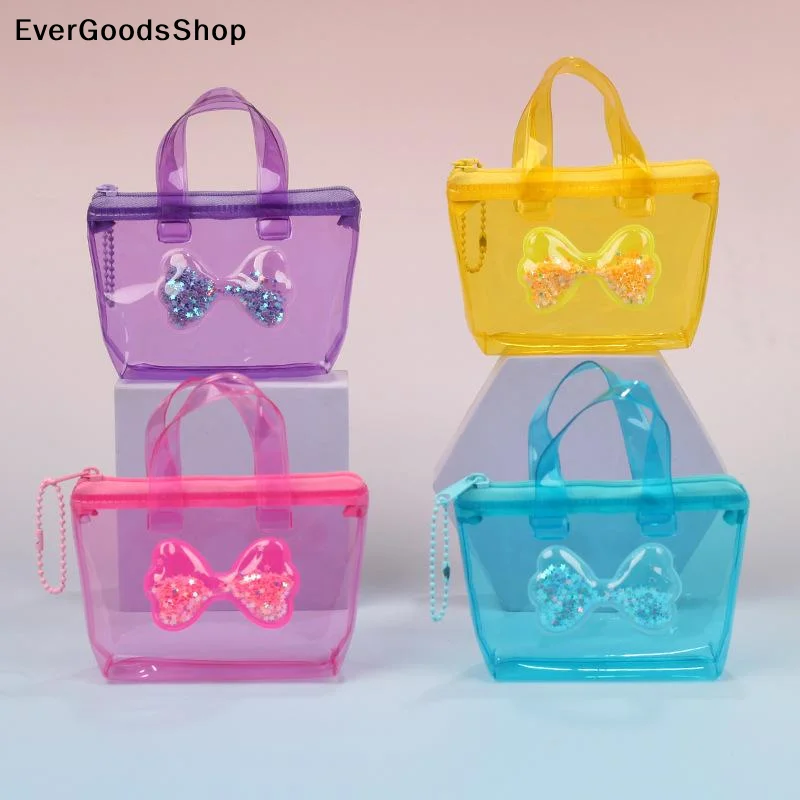 NewCompact Solid Color Bow Storage Bag Mini Waterproof Coin Purse Handheld Keychain Earphone Bag Water Splashing Festival