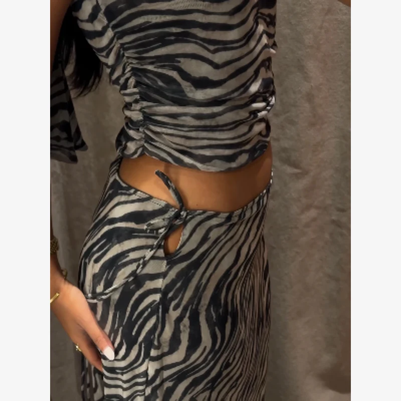 Women's 2 Piece Set Sleeveless Halter Zebra Print Crop Top Long Maxi Skirt Sexy Outfit 2026 Party Fashion Female Clothing Suit