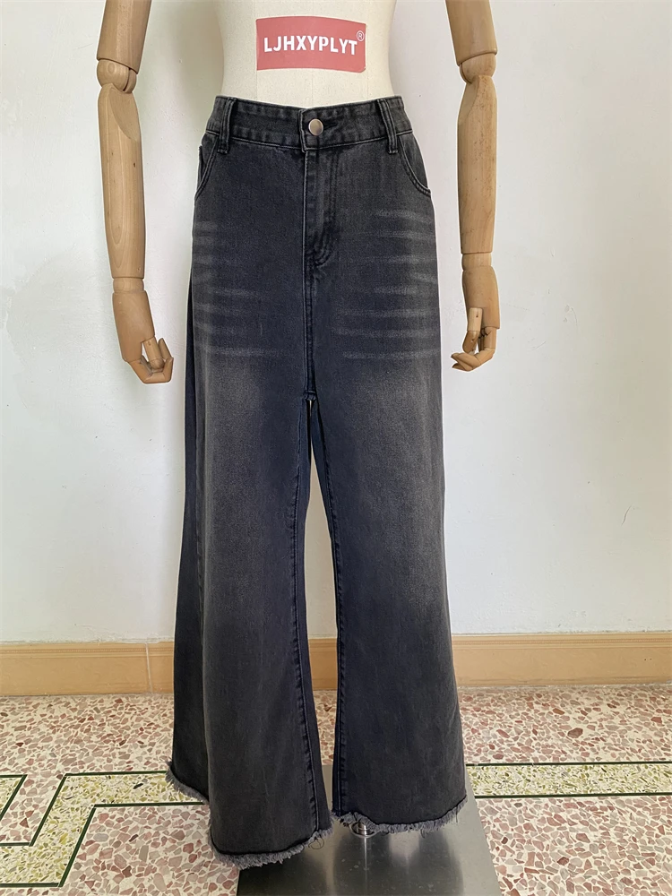 

Women's Ragged Edge Design Baggy Wide Leg Jeans Summer New Cool Girl Street Bottoms Thin Pants Female Loose Denim Trousers