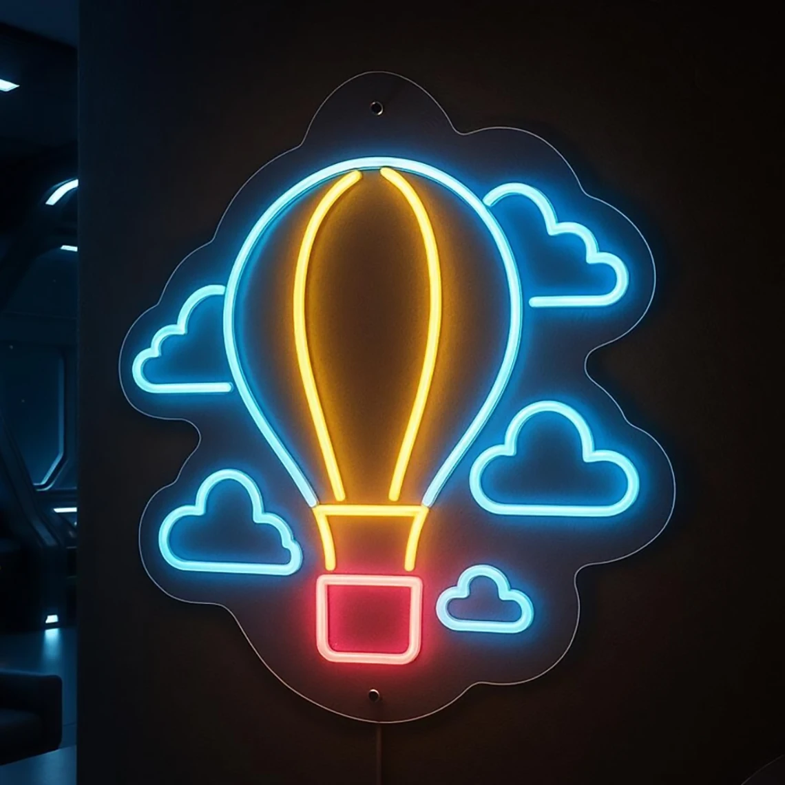 

Воздушный шар, неоновая вывеска, воздушный шар в облаках с корзиной, неоновый декор для приключений, домашний художественный декор для спальни