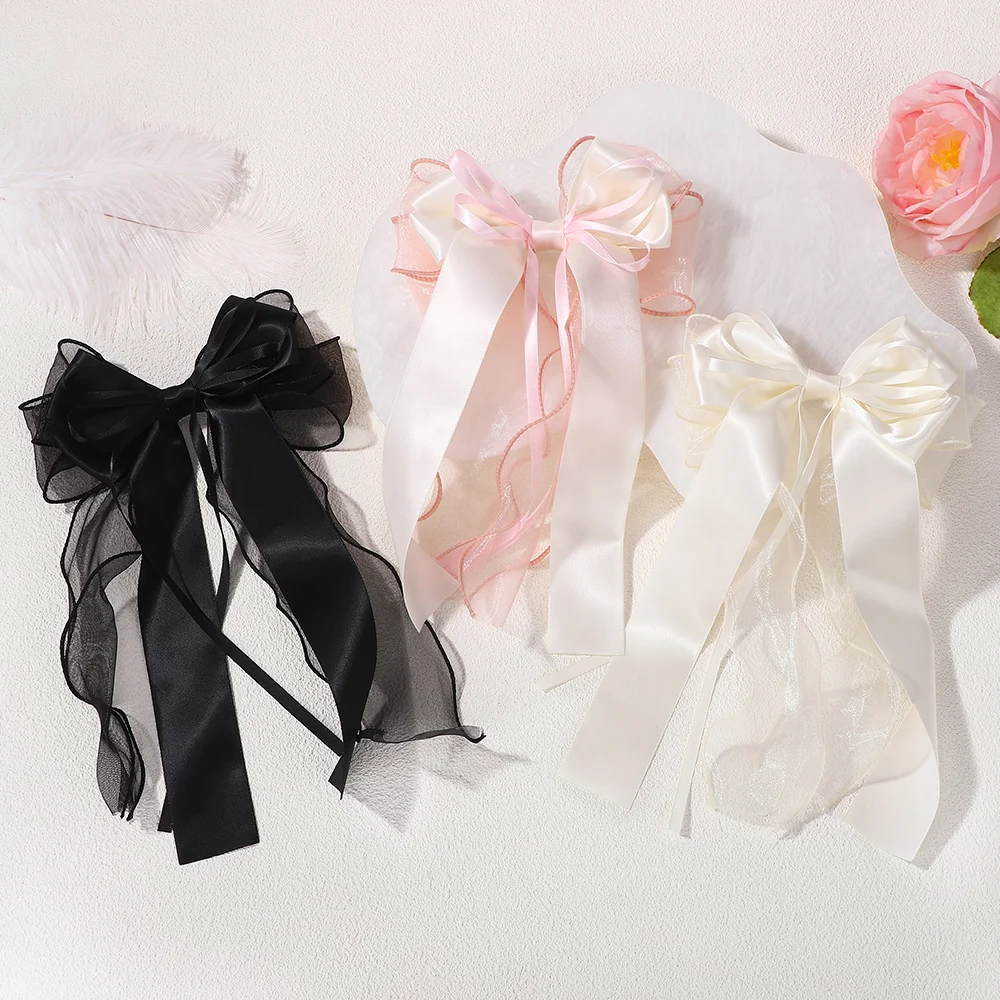 1 Stück Spitzen-Haarschleifen-Clip, Kokette-Bogen-Haarspangen mit langem Schwanzband für Frauen, Weihnachten, Valentinstag, Hochzeit, Abschlussball, Zubehör – Detail 6