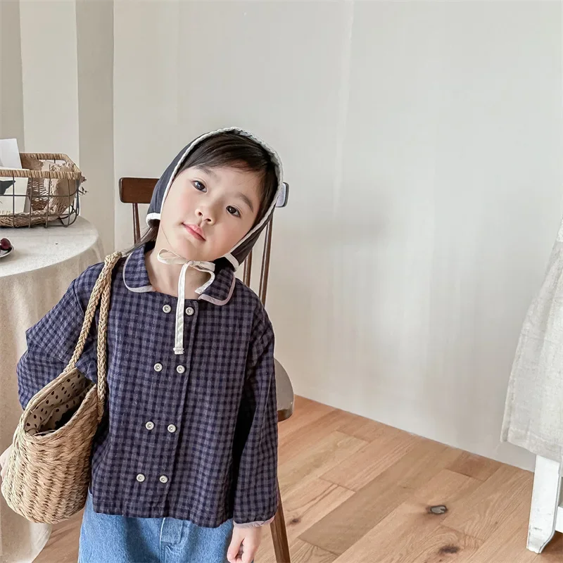 Kid Shirt Cardigan 2024 Children Boys and Girls Spring New Girl Spring Korean Style Cotton Linen Shirt Coat Long Cardigan Coats