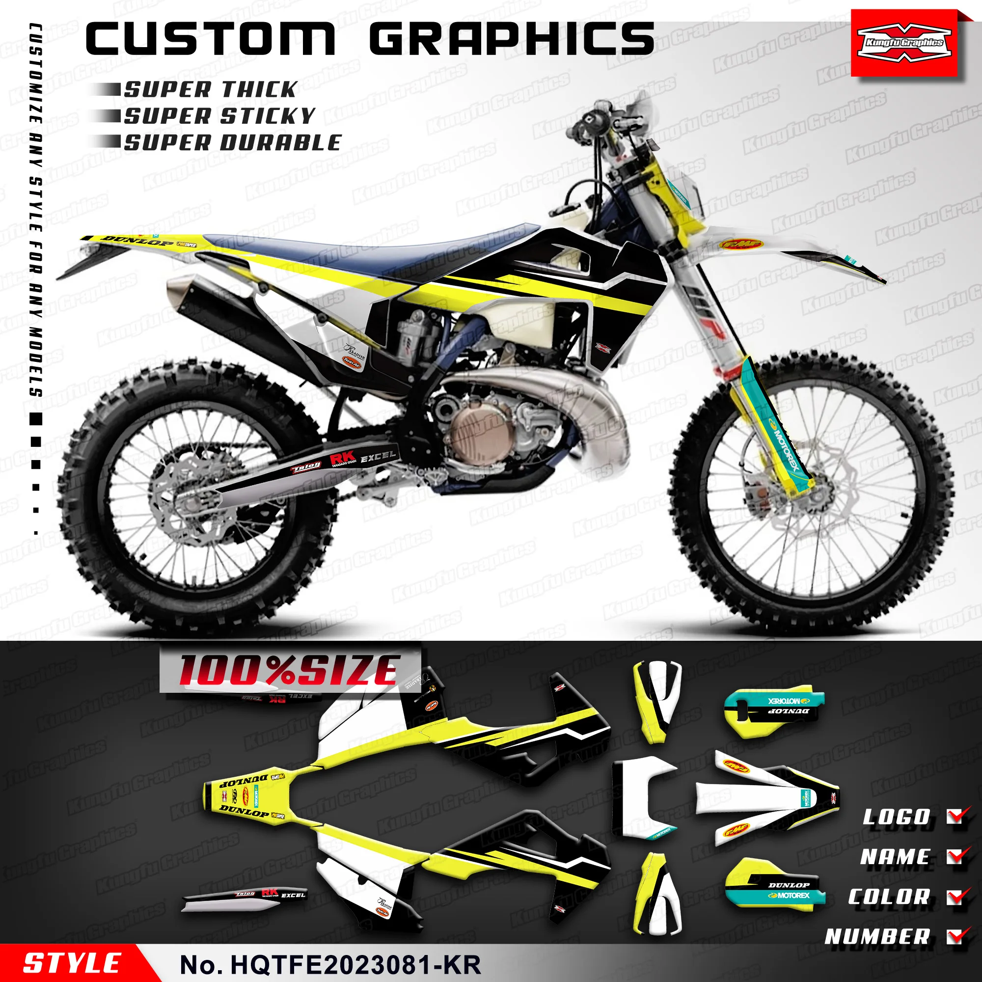 

KUNGFU GRAPHICS Stickers Complete UV Resistant Laminate for Husqvarna TE FE TC FC TX FX FS 2019-2023, HQTFE2023081-KR