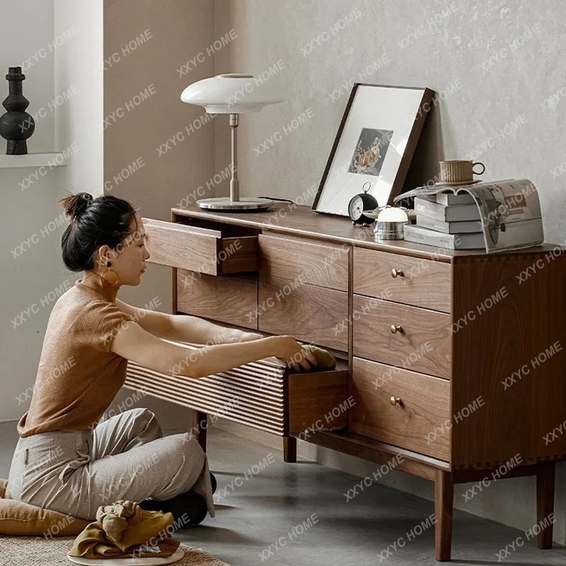 A  sale simple all-solid wood eight-bucket cabinet  black walnut bedroom storage furniture low-edge cabinet