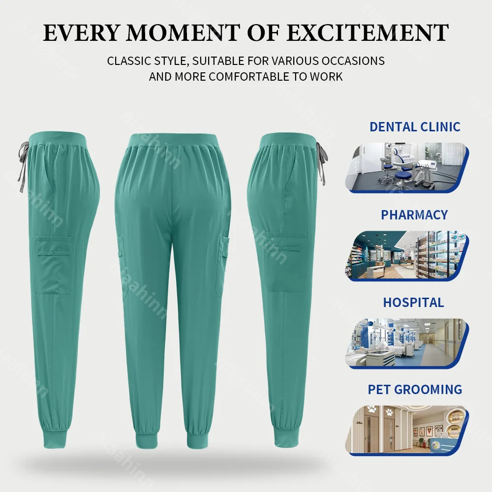 Niaahinn Medical Nurse Scrubs Tops+Pant Beauty Salon Spa Workwear Clinical Doctor Nursing Suit Surgical Uniforms Women Scrub Set