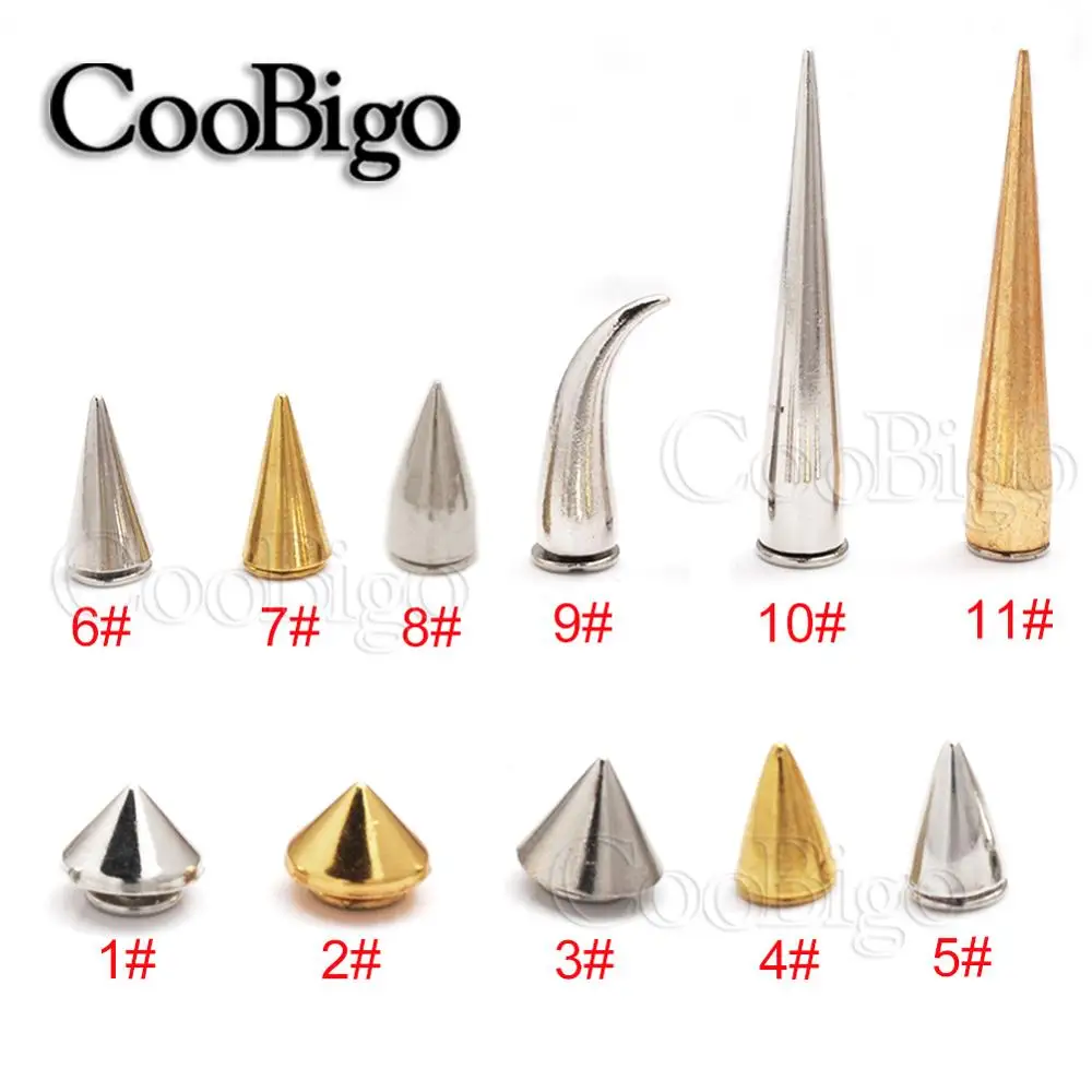 50sets Metal Cone Studs Spikes Rivets for Clothing Leather Bracelet Bag Shoes Punk Rock Handmade DIY Craft Sewing accessories