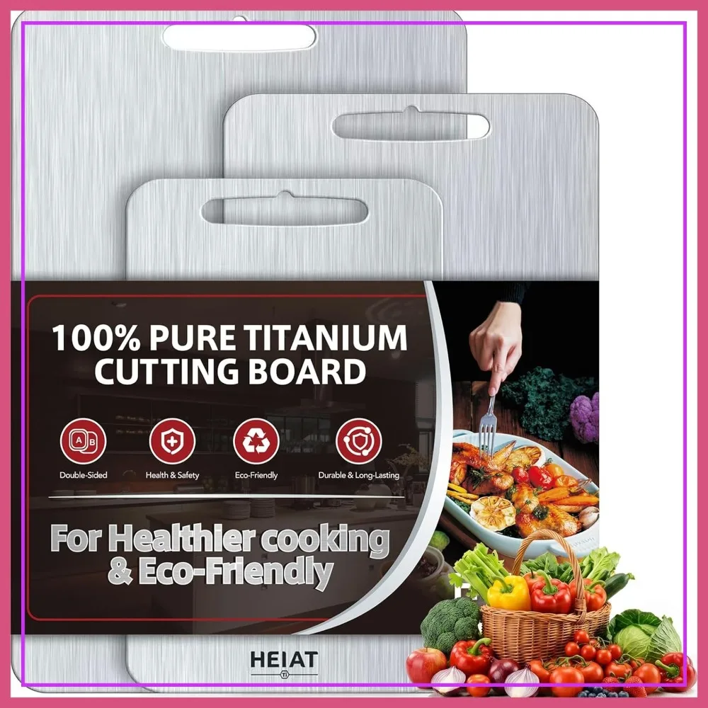 

Pure Titanium Cutting Board Set of 3, Non-Toxic, Double-Sided, Dishwasher Safe, M+L+XL