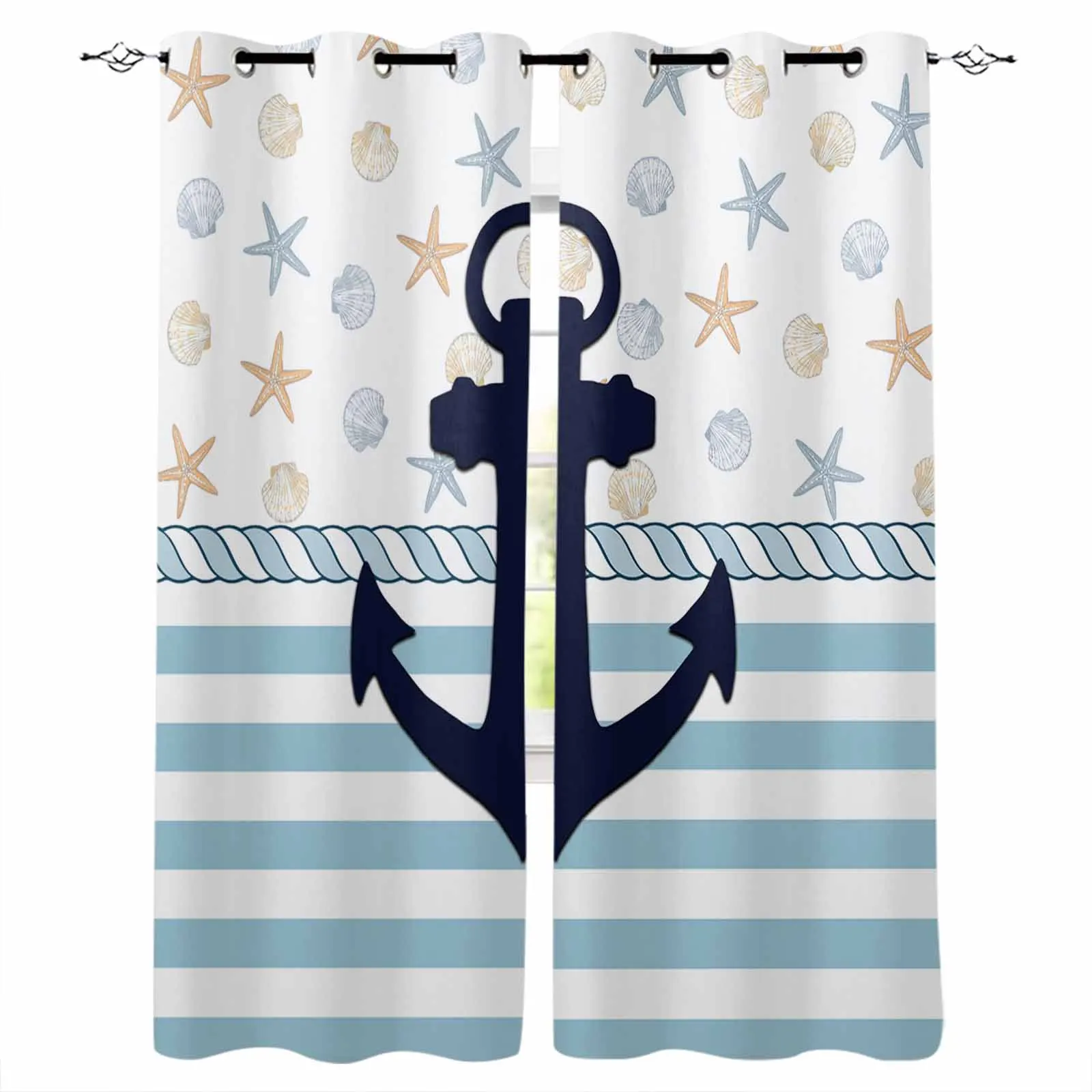 Anchor Sea Star Shell Rope Blackout Curtains For Living Room Bedroom Window Treatment Blinds Drapes