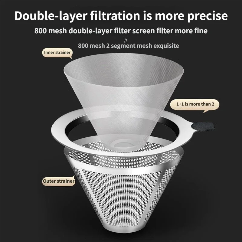 High Quality Portable Coffee Filter Stainless Steel Easy Clean Reusable Double Layer Coffee Funnel Paperless accessoire cafe