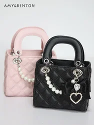 Japanese Mine Mass-Produced Handmade Bag Sweet Bow Heart Rhinestone Pearl Pendant Cute Bags for Women Lolita Handbag Mini Bag