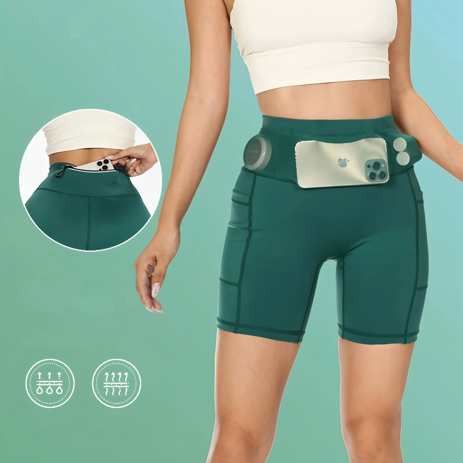 

Womens Marathon Running Shorts with Waist Pack Compression Gym Tights Yoga Fitness Outdoor Sports Short Pants Leggings Quick Dry