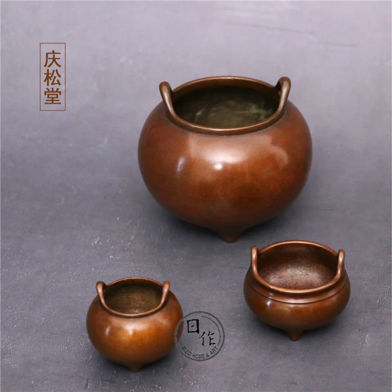 Gu Su Famous Hu Qingsong Antique Pure Copper Incense Burner Joss-Stick Burner First-Hand Stove Tea Ceremony at Home