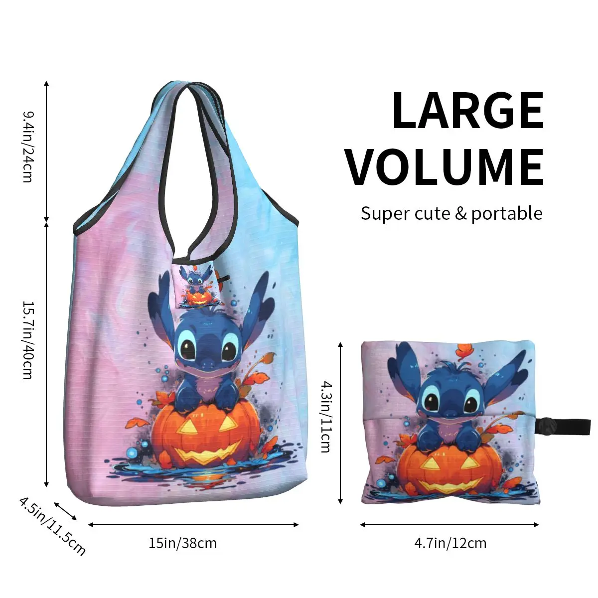 Aangepaste Halloween Stitch Boodschappen Boodschappentassen Mode Shopper Draagtas Grote Capaciteit Draagbare Disney Handtas