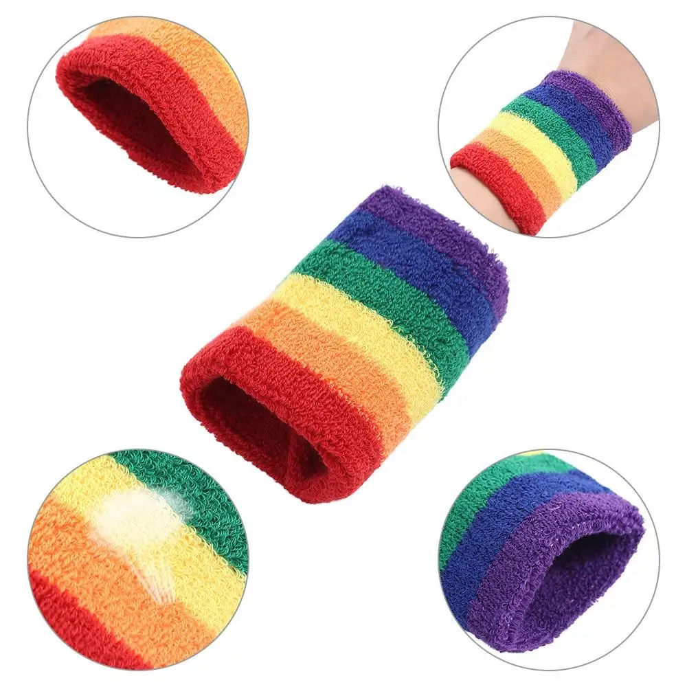 

Colorful Rainbow Tennis Headband Polyester Elastic Athletic Sweat Bands Sweat Band Towel Soft Sport Wristband Running