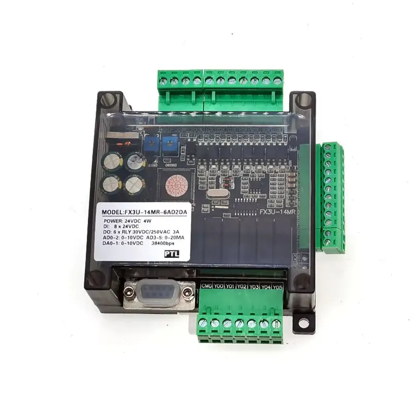 

FX3U-14MR 14MT PLC RS232 RS485 Modbus 24VDC 8 In 6 Out Anolog 6AD 2DA Relay Transistor