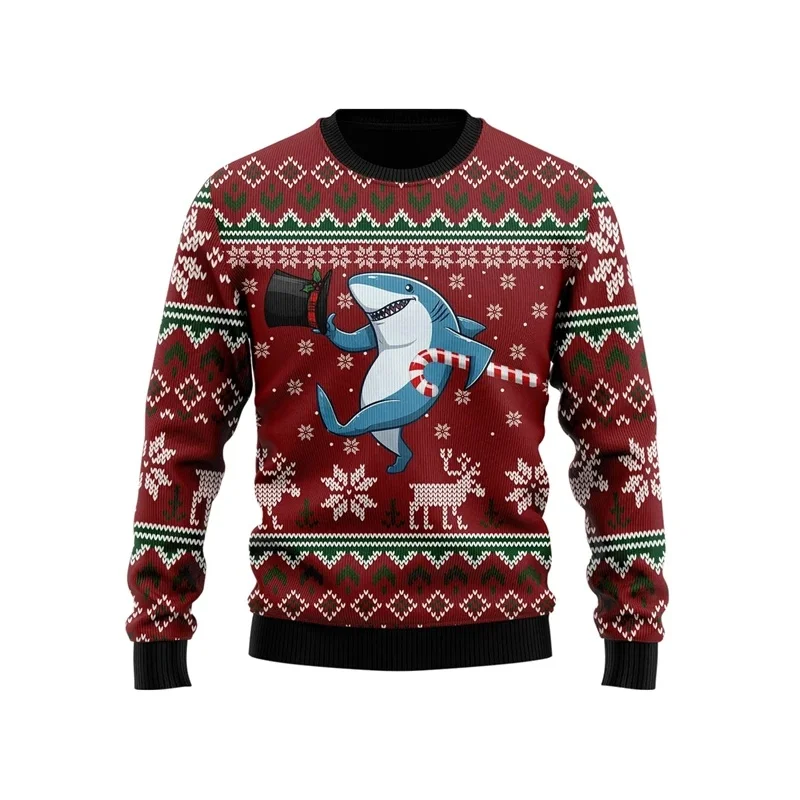 Men's Shark Ugly Christmas Sweater Funny Graphic Cute Animal Polyester Pullover Casual Holiday Trendy Men's Top