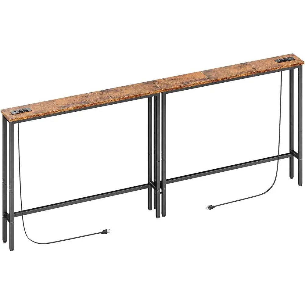 

2 Pack 5.9" Narrow ole Soa Table with Power Outlets, Total 78.8” Long Behind Couch Table with Charge Station and 5.9’ Extension