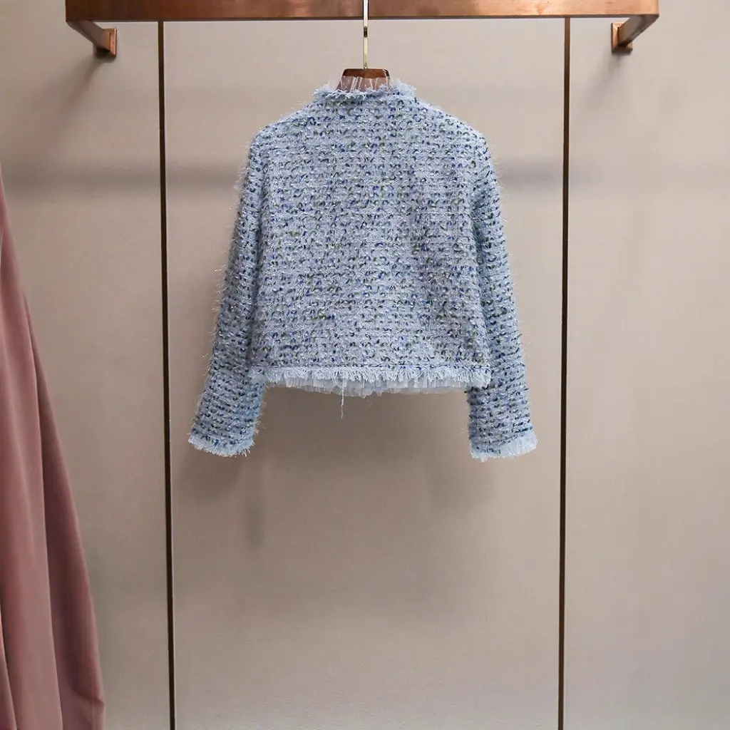 

Shenzhen Nanyou Women's Classy Cardigan Short Jacket Pearl Button Sheared round Neck Small Fragrant Style New Style 24