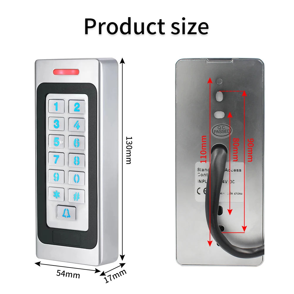 A6 معدن سبائك الزنك تتفاعل التحكم في الوصول Digicode لوحة المفاتيح IP67 مقاوم للماء في الهواء الطلق قارئ بطاقات أمن الباب DC10-24V 3000 مستخدم