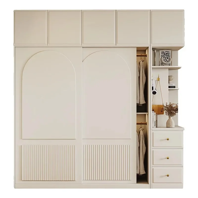 

French Cream Sliding Door Wardrobe, Household, Bedroom Cabinet