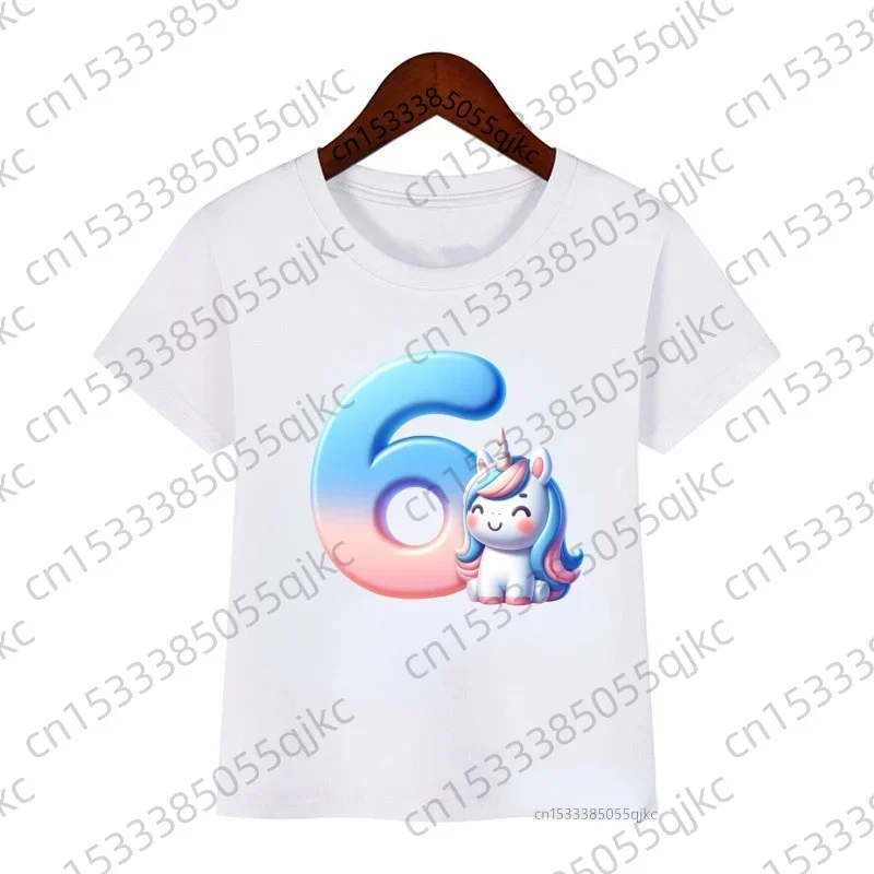 Girl Rainbow Unicorn Birthday Size T-shirt, Cute and Comfortable Round Neck Short Sleeve Top