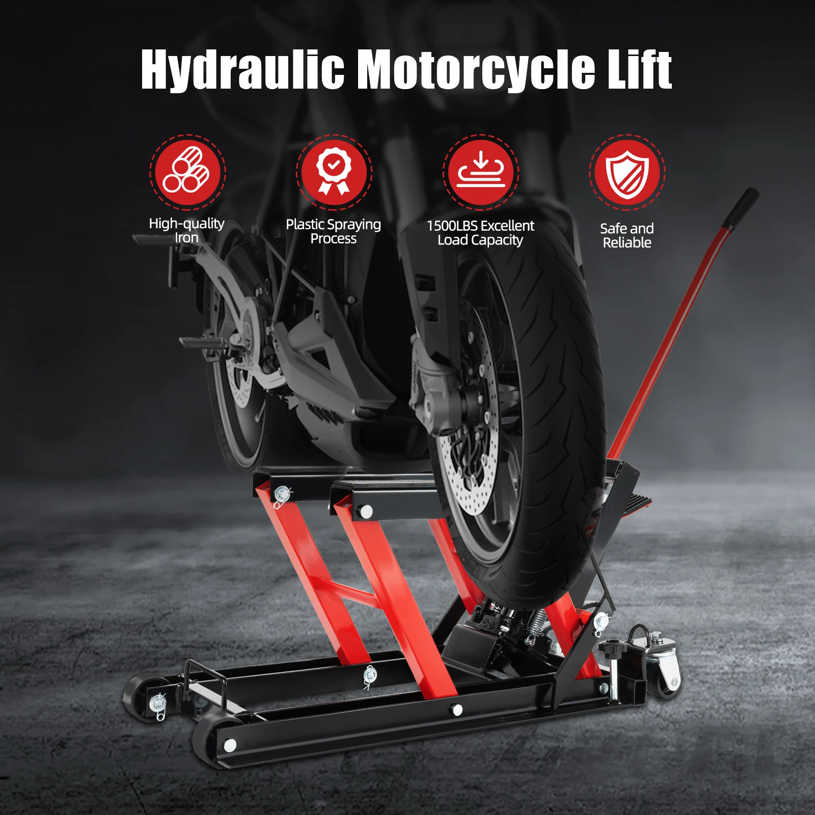 Motorcycle Jack Lift Hydraulic Scissor Jack Universal Wheels Moto Repair Rack Atv Work Stand Load 680kg