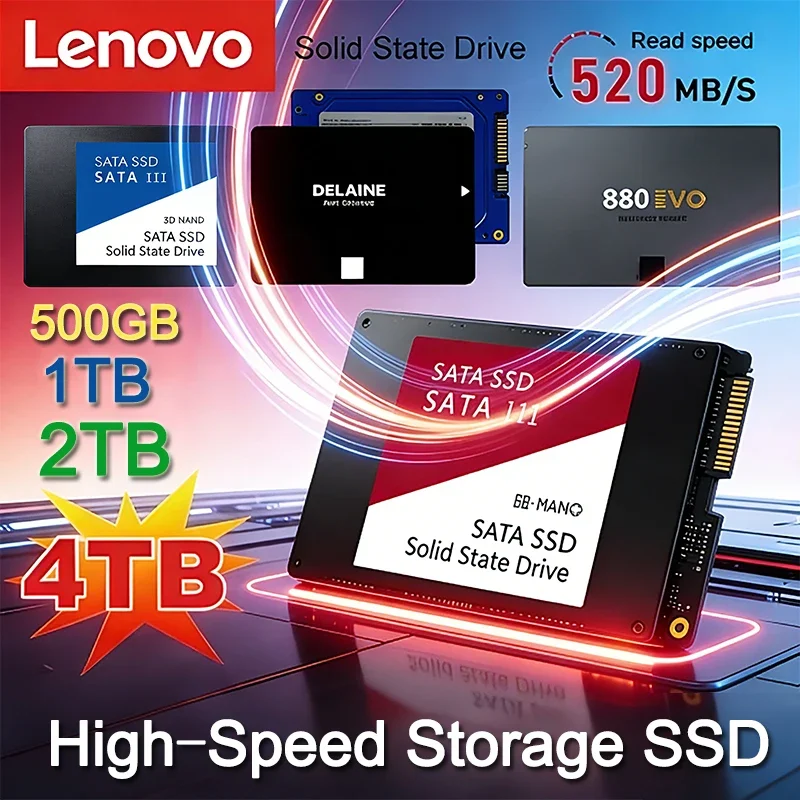 레노버 4TB 솔리드 스테이트 디스크 SSD 고속 500G 1TB 2TB 내장 HDD 하드 드라이브 SATA3 2.5인치 노트북 마이크로컴퓨터 데스크탑용