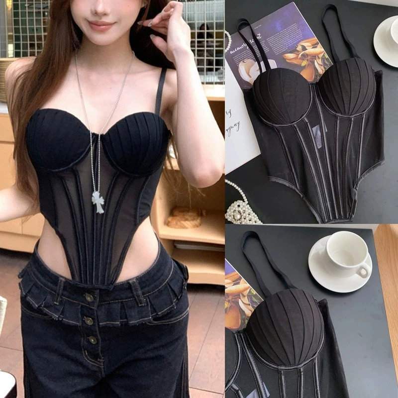 Irregular Design Sexy Pleated Mesh Lady Corset Shell Shape Sweet Bustier Elegant Ballet Like Crop Top Party Events Women Camiso