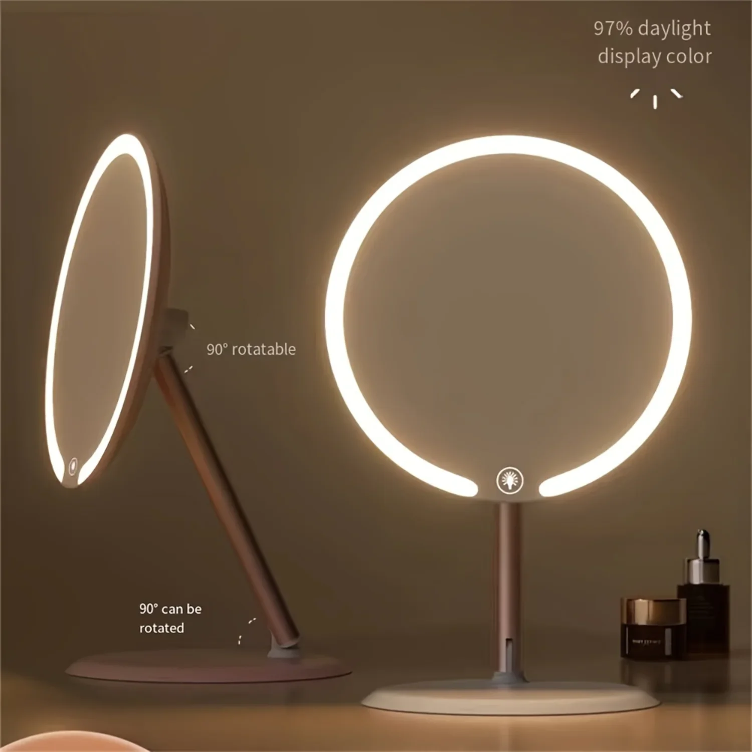 Espejo de maquillaje LED con soporte de lámpara, espejo cosmético inteligente, iluminación ajustable de tres tonos, recargable, portátil, Ideal para 1 unidad