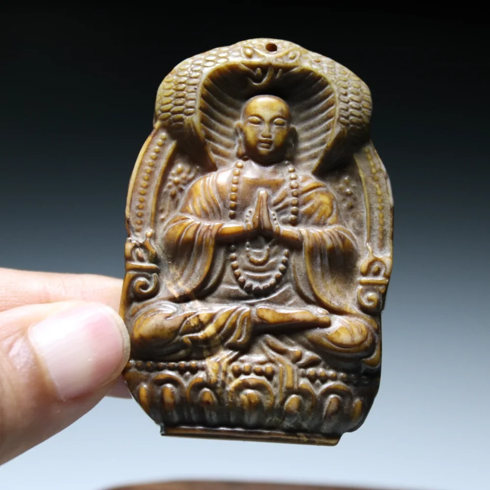 Vintage Chinese Jade Carved Xuan Zang Pendant Ancient Monk Tangseng Amulet Buddhist Statue Necklace Lucky Charm Collectible Gift