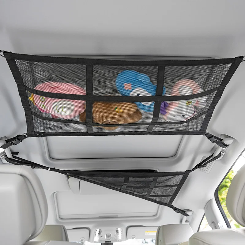Car roof  Car Storage Net Stretchable Mesh Pocket Net  Elastic Sticker Universal Rear Mesh Trunk Seat Bag Pocket Cage Auto Organ