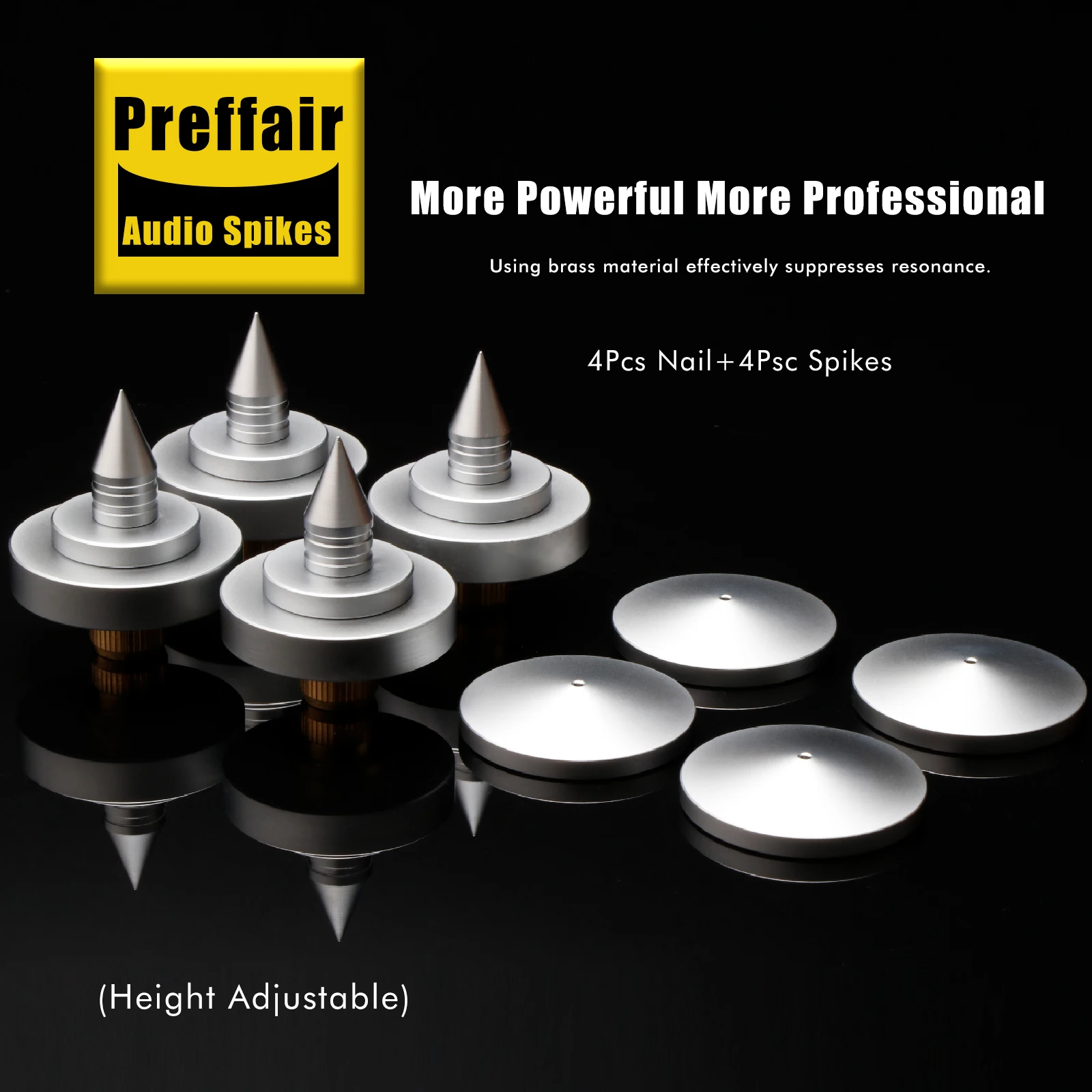 

Preffair SP3547/3535 Aluminium silver Shockproof Spike+Pad Isolation Stand for HiFi Amplifiers/DAC/Mixer/CD/DVD