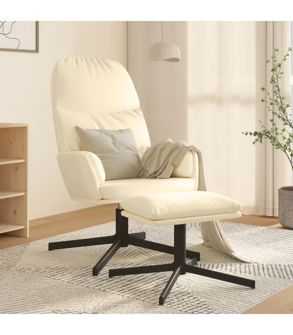 Relax armchairs with footrest synthetic leather white cream