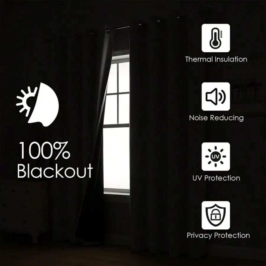 4 Panels Green Solid Grommet Top 100% Blackout Drapes, Waterproof Backing Light Blocking Curtains, Privacy Window & Shower Curtain For Bedroom, Bathroom, Indoor Home, Patio & Outdoor Pergola