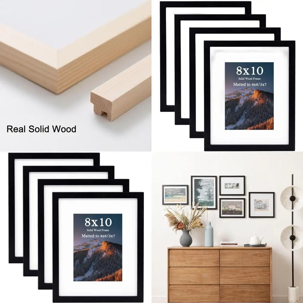 

Набор рамок для фотографий из массива дерева 8x10, подходит для фотографий 4x6/5x7 с подложкой или 8x10 без, черный цвет, для настенного или настольного размещения.
