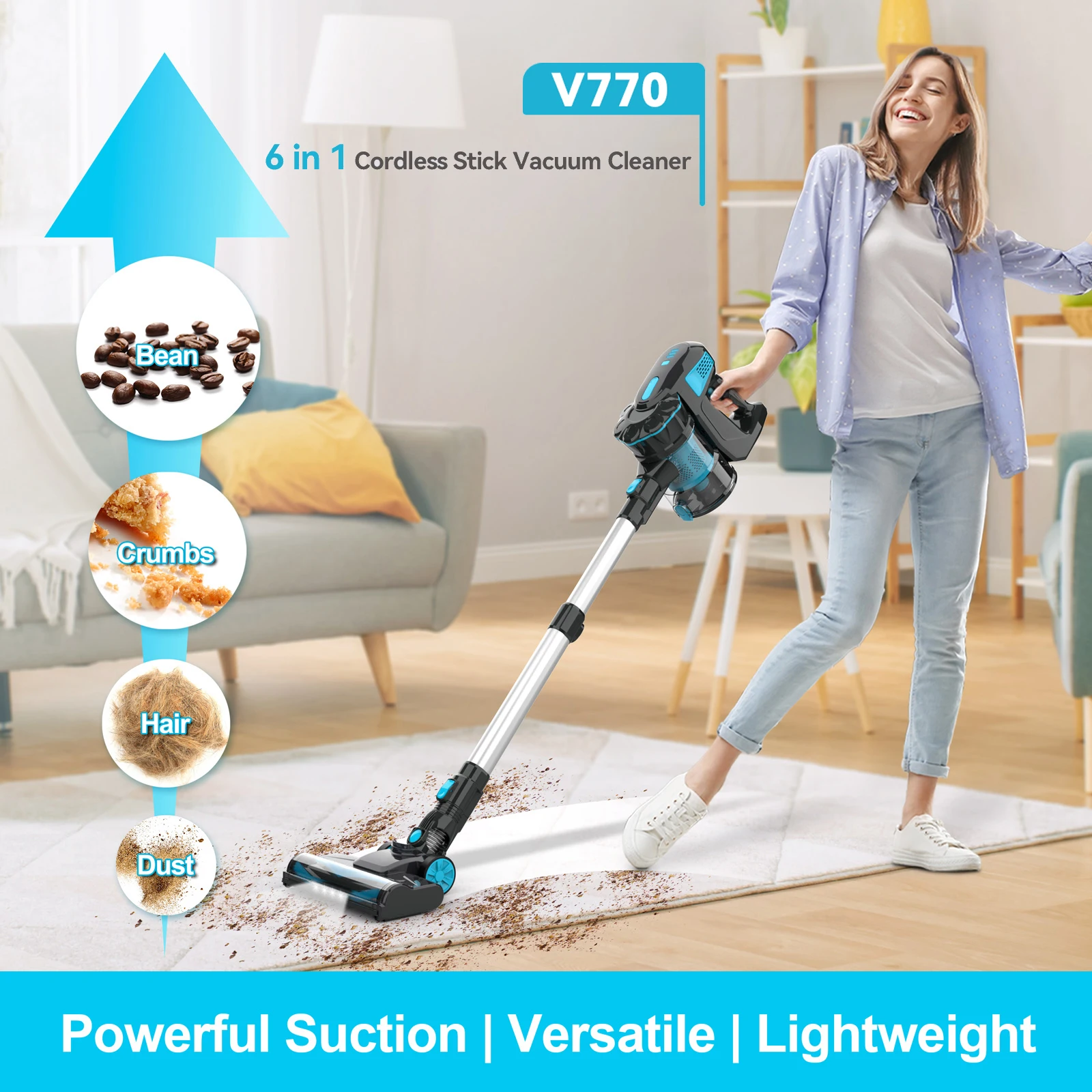 

INSE V770 Cordless Vacuum Cleaner, 30Kpa 6-in-1 Lightweight Stick Vacuum for Carpet, Hardfloors, Pet Hair